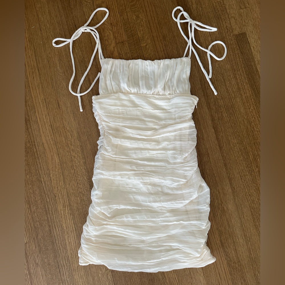 NWT Beige Botany White Ruched Strapless Dress